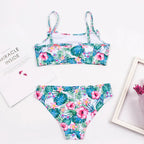 2-8 Years Kids Girls Swimsuit Children Print Bow Deco Bikini Set Summer Baby Kids Girl Biquini Beachwear Swimming Suit