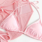 Cute Pink Bandage Swimsuit Cover-up Triangle Bikini Thong Halter Swimwear 4-Piece Trend Bikinis Beach Outfit Women