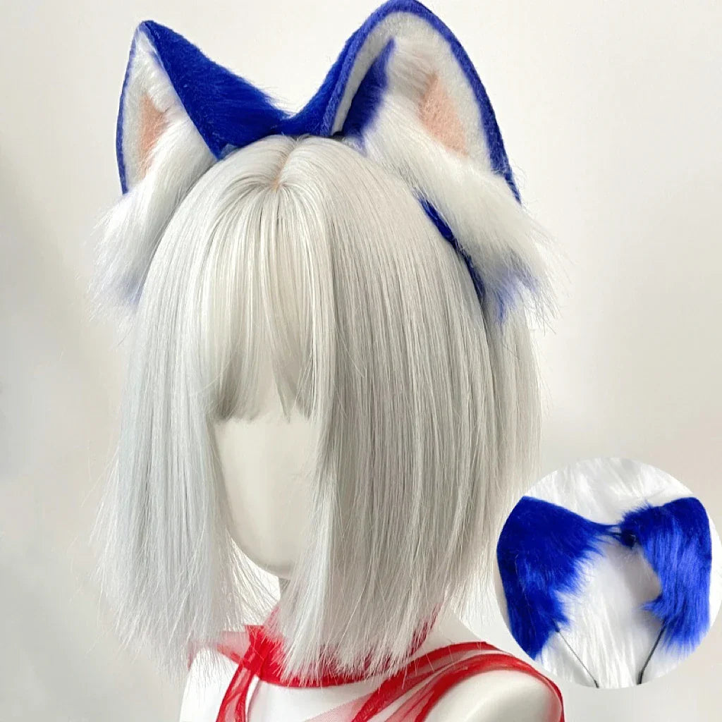 Hot Anime Hedgehog Cosplay Headband Blue Dog Ears Headwear Plush Lolita Headdress Halloween Furry Handmade Cosplay