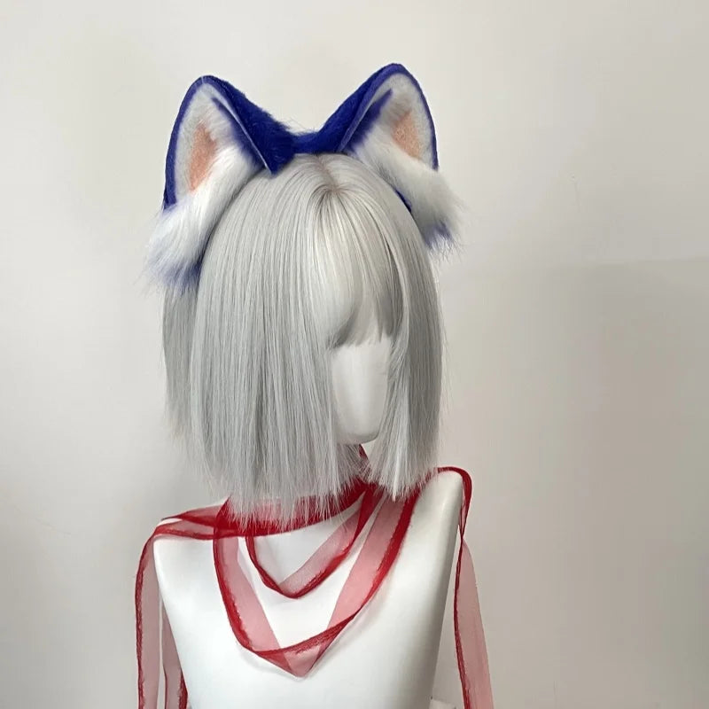 Hot Anime Hedgehog Cosplay Headband Blue Dog Ears Headwear Plush Lolita Headdress Halloween Furry Handmade Cosplay