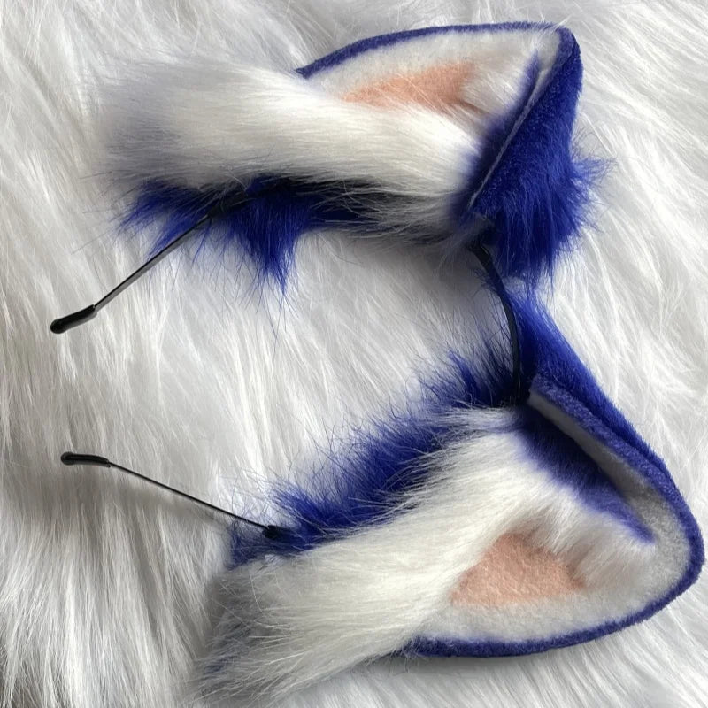 Hot Anime Hedgehog Cosplay Headband Blue Dog Ears Headwear Plush Lolita Headdress Halloween Furry Handmade Cosplay