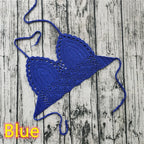 Handmade Crochet Lace Knit Bra Boho Beach Bikini Cami Tank Crop Top Halter - Blue / XS（old）