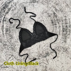 Handmade Crochet Lace Knit Bra Boho Beach Bikini Cami Tank Crop Top Halter - Cloth Lining Black / L