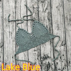 Handmade Crochet Lace Knit Bra Boho Beach Bikini Cami Tank Crop Top Halter - Light Blue / S