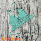 Handmade Crochet Lace Knit Bra Boho Beach Bikini Cami Tank Crop Top Halter - Light Green / XL