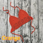 Handmade Crochet Lace Knit Bra Boho Beach Bikini Cami Tank Crop Top Halter - Orange / L