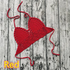 Handmade Crochet Lace Knit Bra Boho Beach Bikini Cami Tank Crop Top Halter - Red / XS（old）