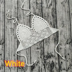Handmade Crochet Lace Knit Bra Boho Beach Bikini Cami Tank Crop Top Halter - White / M