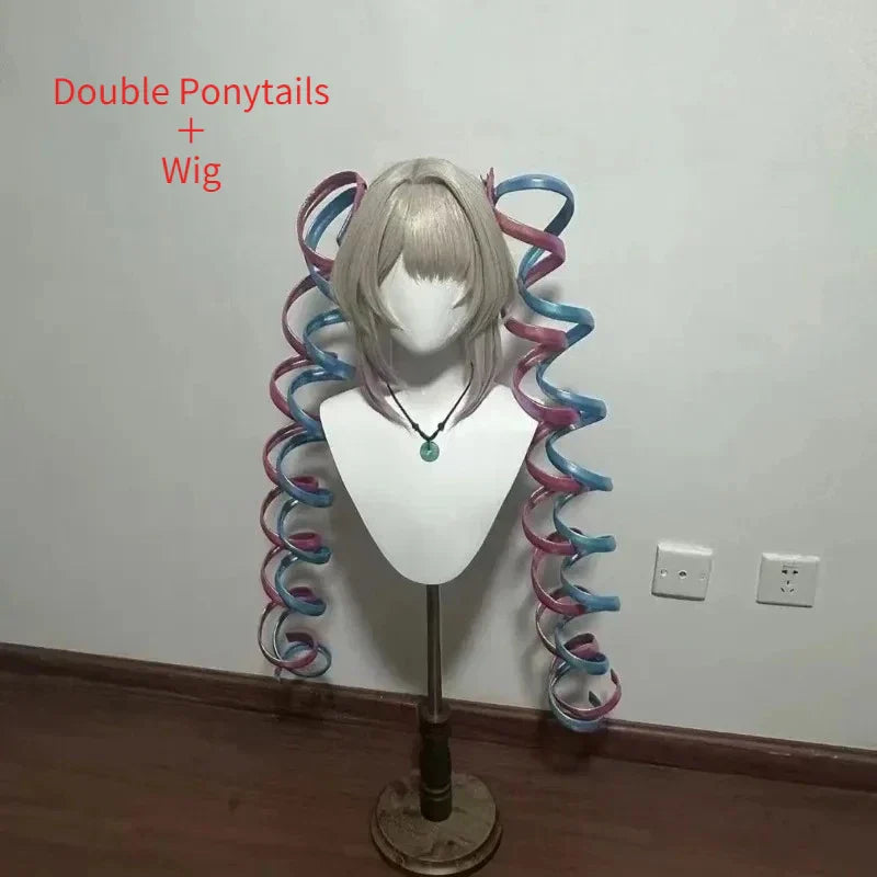 Handmade Ame Laser Double Ponytails Hairclip Anime KAngel Rain Cosplay Wig Shiny Ribbon Pink Blue Hair Halloween