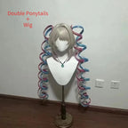 Handmade Ame Laser Double Ponytails Hairclip Anime KAngel Rain Cosplay Wig Shiny Ribbon Pink Blue Hair Halloween