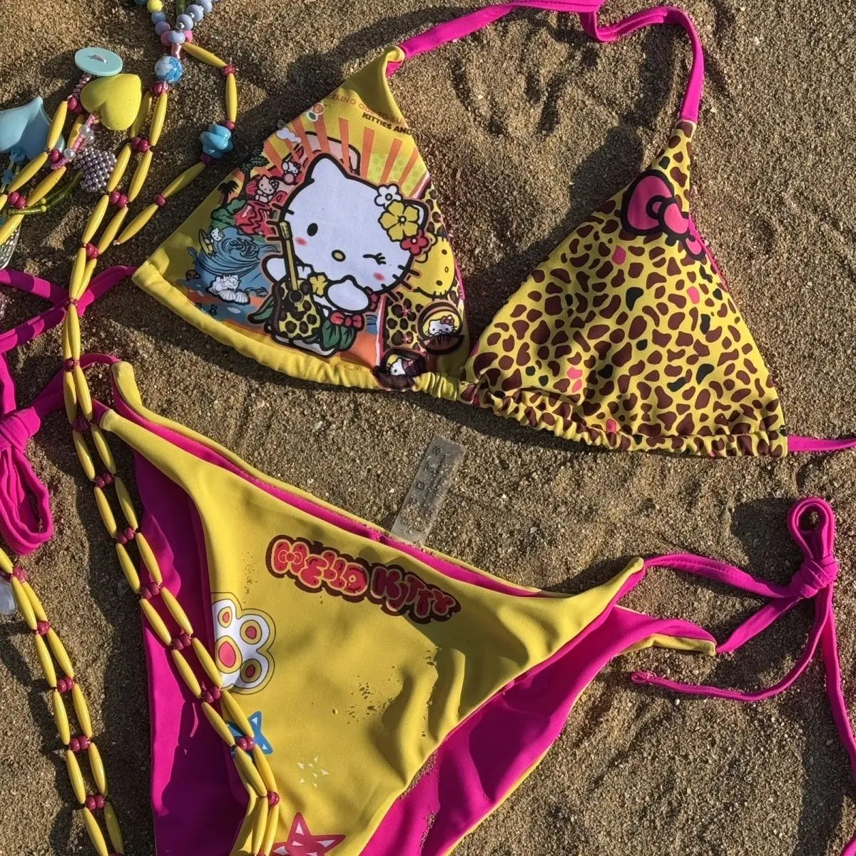 Japanese Hello Kittys Women Split Strap Bikini Summer Girls Seaside Fashion Swimsuit Sexy Triangle Swimwear Kawaii