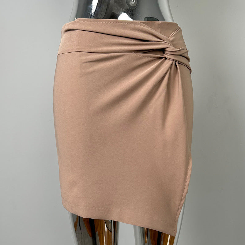 South Korea Dongdaemun New Unique High Waist Kink Stretch Hip Skirt se - Beige / S