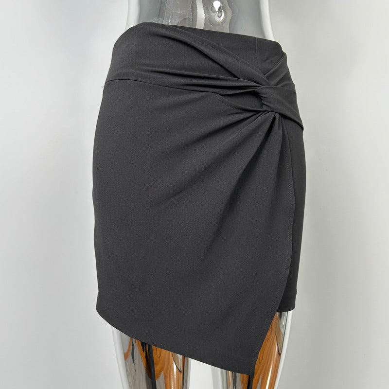 South Korea Dongdaemun New Unique High Waist Kink Stretch Hip Skirt se - Black / S