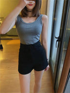 Internet Celebrity New Retro Stretch Curl Denim Shorts Women’s Summer High Waist Slim Look Tall Tight Hot Pants Trendy