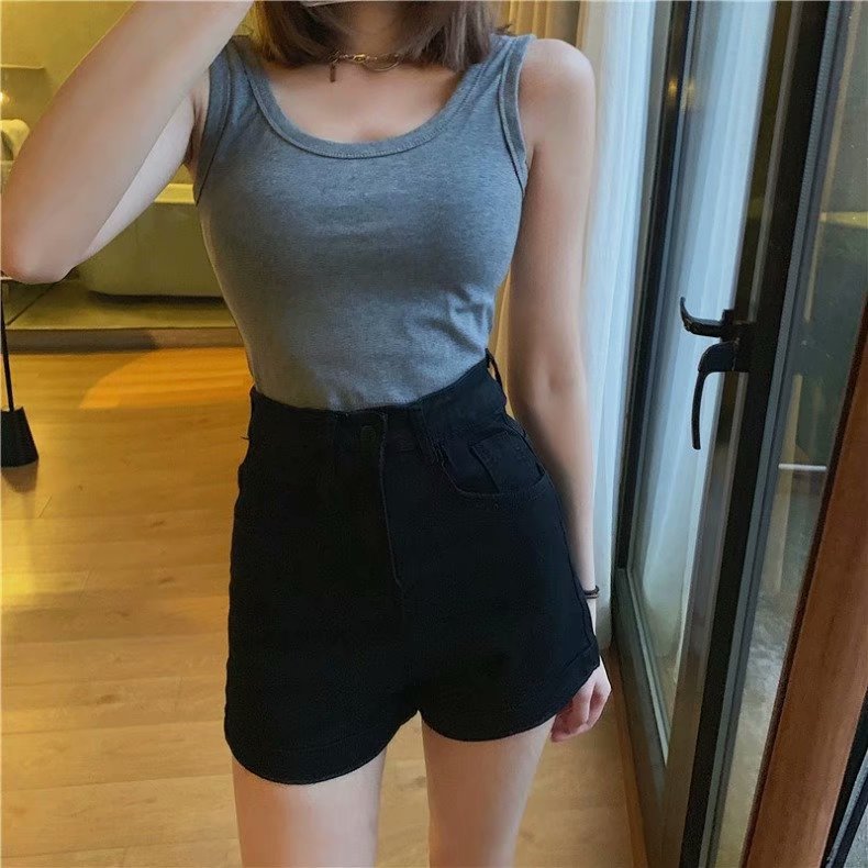 Internet Celebrity New Retro Stretch Curl Denim Shorts Women’s Summer High Waist Slim Look Tall Tight Hot Pants Trendy