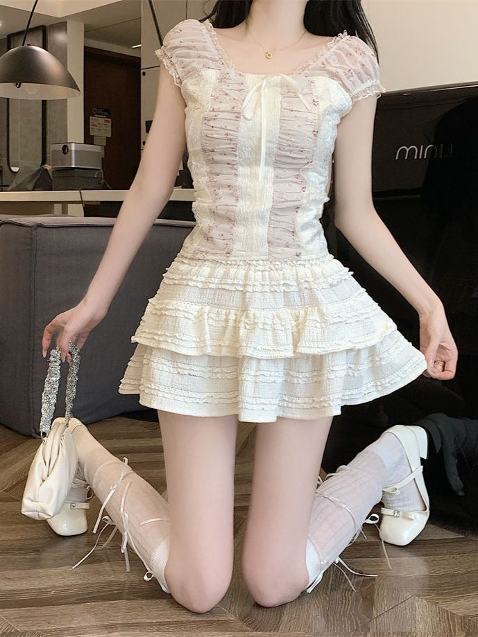 Summer New Ballet Style Sweet Loli Lace Skirt Women’s High Waist Slimming Niche Fluffy Half Skirt