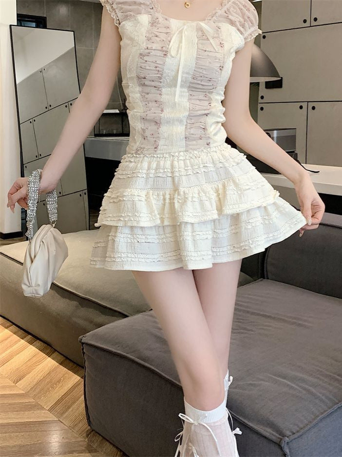 Summer New Ballet Style Sweet Loli Lace Skirt Women’s High Waist Slimming Niche Fluffy Half Skirt