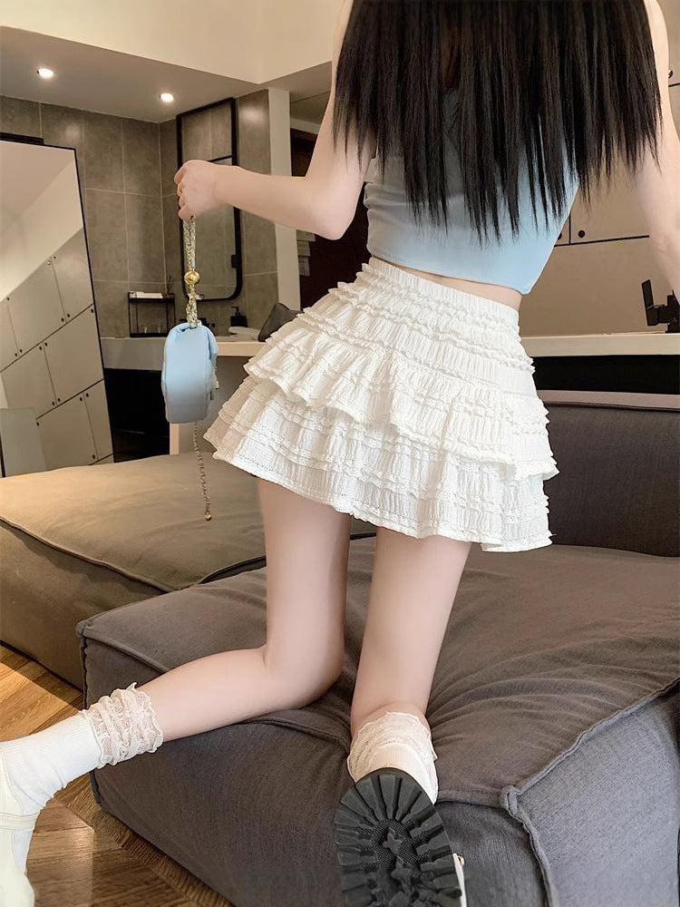 Summer New Ballet Style Sweet Loli Lace Skirt Women’s High Waist Slimming Niche Fluffy Half Skirt