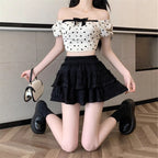 Summer New Ballet Style Sweet Loli Lace Skirt Women’s High Waist Slimming Niche Fluffy Half Skirt - Black / S