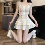 Summer New Ballet Style Sweet Loli Lace Skirt Women’s High Waist Slimming Niche Fluffy Half Skirt - Khaki / S
