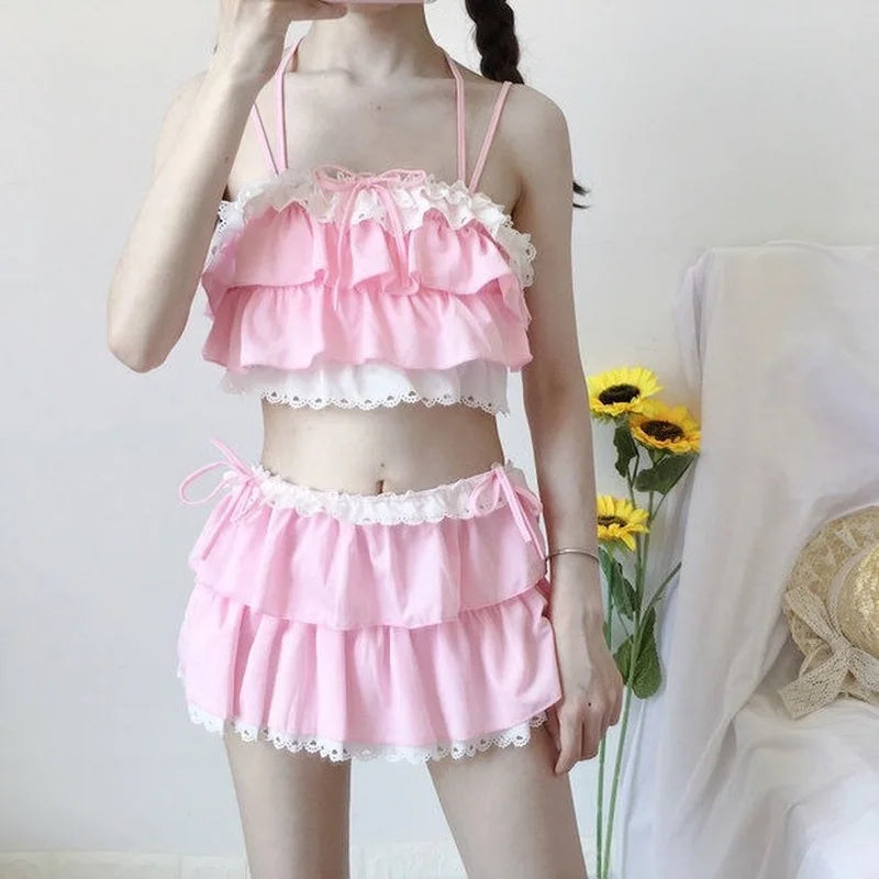 Bikini Sets Women Swimsuit Kawaii Japanese Style Girls Sweet Sexy Swimwear Chic Popular High Waist Summer Beach Slim