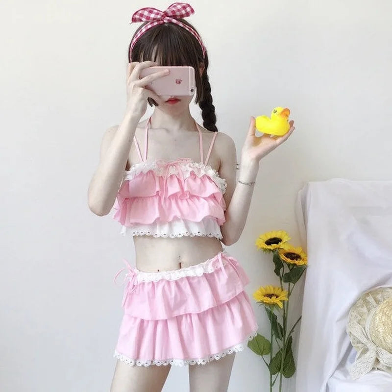 Bikini Sets Women Swimsuit Kawaii Japanese Style Girls Sweet Sexy Swimwear Chic Popular High Waist Summer Beach Slim