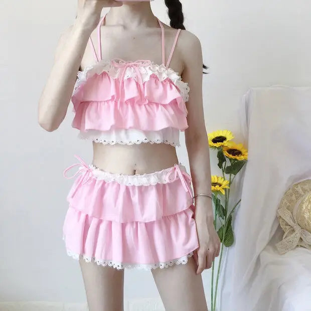 Bikini Sets Women Swimsuit Kawaii Japanese Style Girls Sweet Sexy Swimwear Chic Popular High Waist Summer Beach Slim