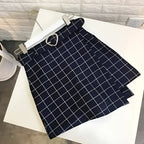 High Waist Plaid A-Line Mini Skirt with Heart Buckle - Blue / S - A-Line Mini Skirt