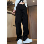 New Style Tooling Jeans Women’s Ins High Waist Slim Look Trendy All-match Loose Meat Covering Straight Leg Wide Leg