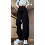 New Style Tooling Jeans Women’s Ins High Waist Slim Look Trendy All-match Loose Meat Covering Straight Leg Wide Leg