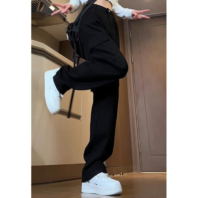 New Style Tooling Jeans Women’s Ins High Waist Slim Look Trendy All-match Loose Meat Covering Straight Leg Wide Leg
