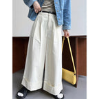 Luxi Big Pant Leg ~ Washed Cotton Pants Pants Women’s Summer Slim Flesh Covering Casual Curled Wide Leg Pants 1929