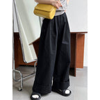 Luxi Big Pant Leg ~ Washed Cotton Pants Pants Women’s Summer Slim Flesh Covering Casual Curled Wide Leg Pants 1929