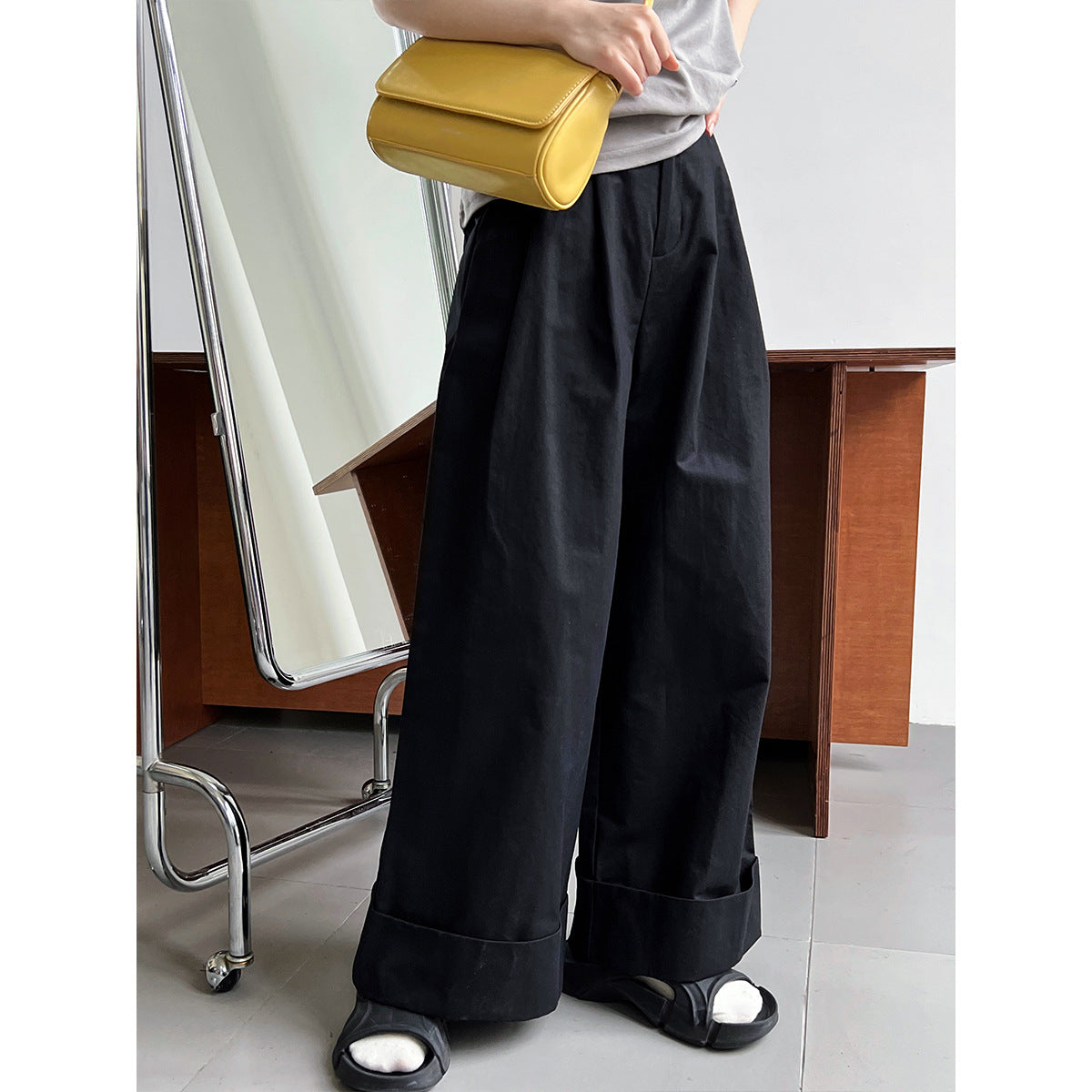 Luxi Big Pant Leg ~ Washed Cotton Pants Pants Women’s Summer Slim Flesh Covering Casual Curled Wide Leg Pants 1929