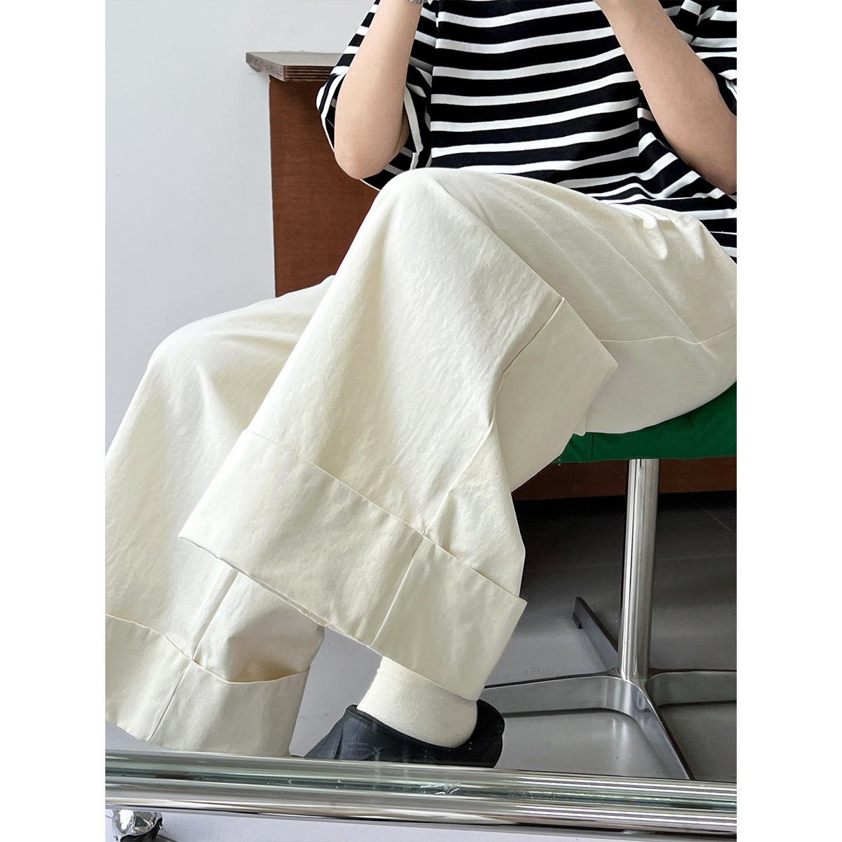 Luxi Big Pant Leg ~ Washed Cotton Pants Pants Women’s Summer Slim Flesh Covering Casual Curled Wide Leg Pants 1929
