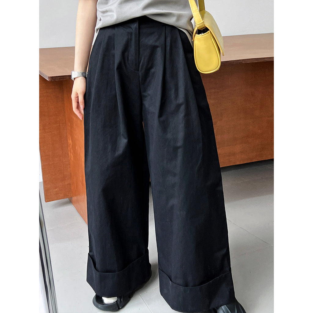 Luxi Big Pant Leg ~ Washed Cotton Pants Pants Women’s Summer Slim Flesh Covering Casual Curled Wide Leg Pants 1929