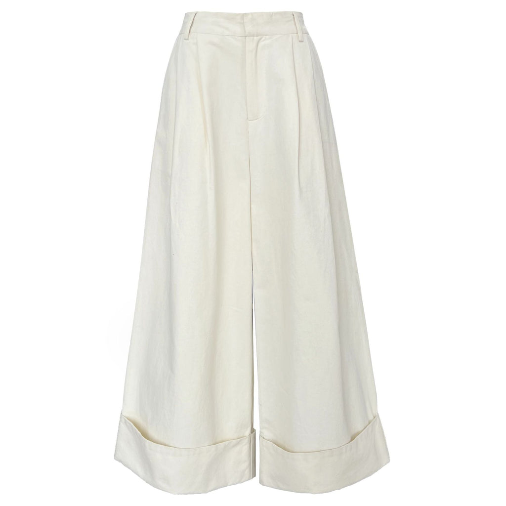 Luxi Big Pant Leg ~ Washed Cotton Pants Pants Women’s Summer Slim Flesh Covering Casual Curled Wide Leg Pants 1929