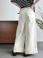 Luxi Big Pant Leg ~ Washed Cotton Pants Pants Women’s Summer Slim Flesh Covering Casual Curled Wide Leg Pants 1929