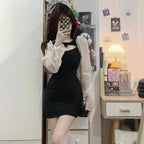 French Style Hepburn Style Hot Girls Black dress Women’s Autumn Design Sense Chic Hollow Out Sexy Tight Waist Hip Skirt