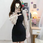 French Style Hepburn Style Hot Girls Black dress Women’s Autumn Design Sense Chic Hollow Out Sexy Tight Waist Hip Skirt