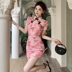 New Chinese Style French-Style Hollow-Out Sexy Improved Version High-End Elegant Cheongsam Dress