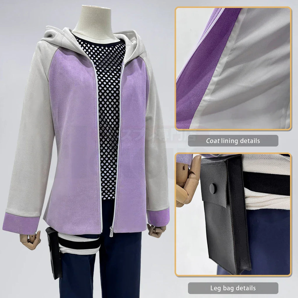 HOLOUN Anime Hyuga Hinata Cosplay Costume Wig Tracksuit Pants Fish Net Top Leg Pouch Cos Convention Daily Wear Gift
