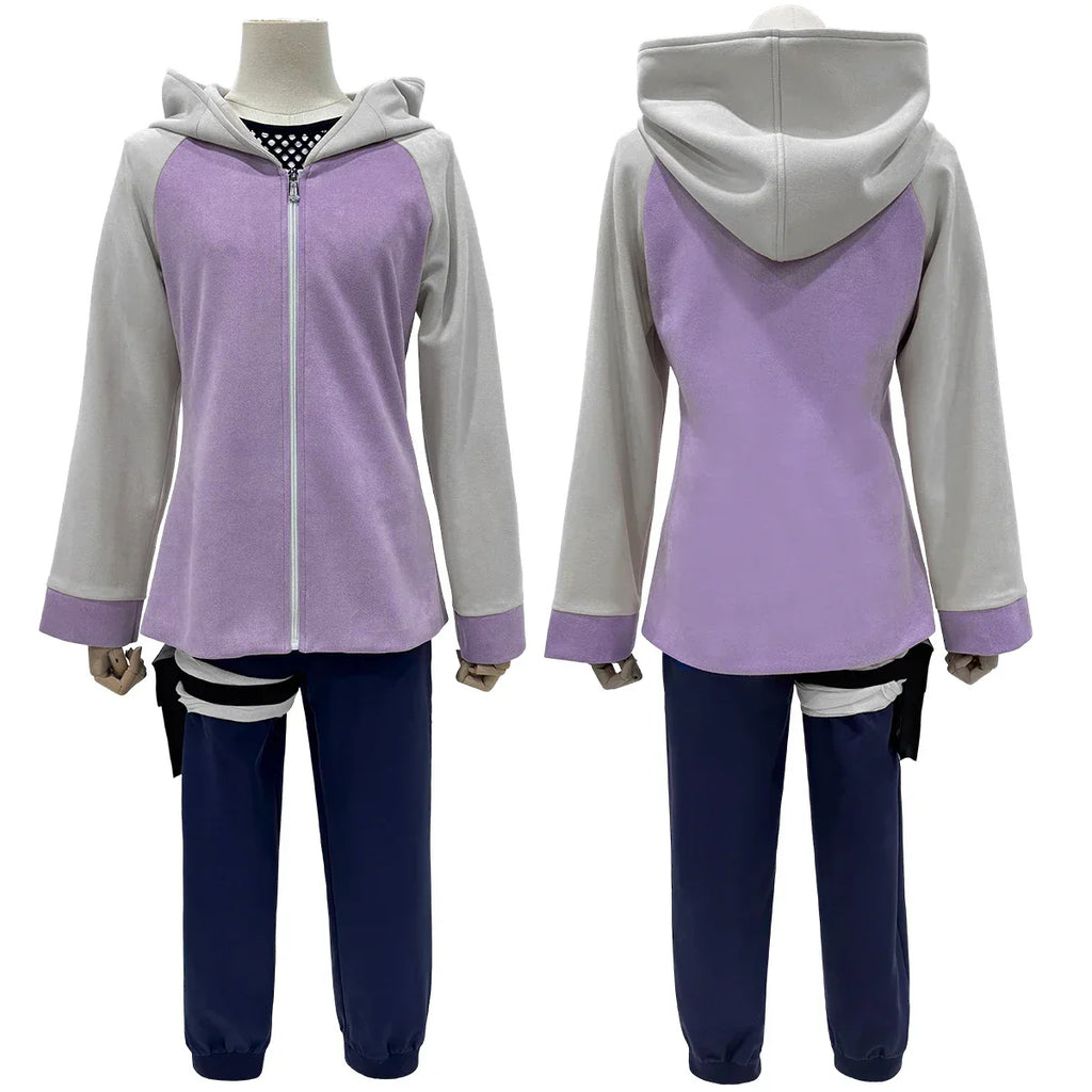 HOLOUN Anime Hyuga Hinata Cosplay Costume Wig Tracksuit Pants Fish Net Top Leg Pouch Cos Convention Daily Wear Gift
