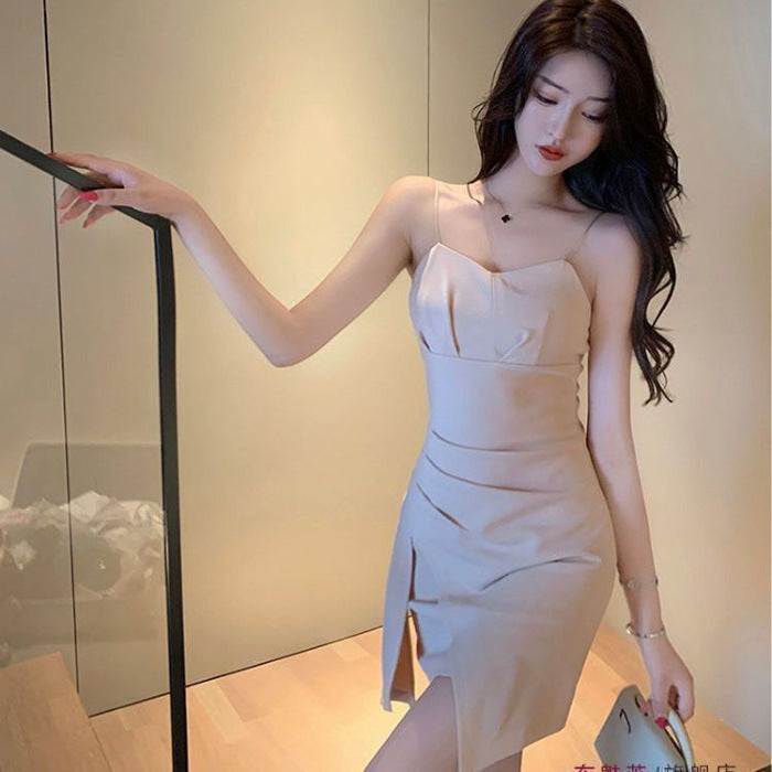 Hot-Selling Mature and Elegant Style Sexy Bodycon Irregular Strap Dress French-Style Short Dress Summer 2025 - Khaki / S
