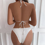 Sexy 2025 Jacquard Drawstring Two Piece Swimsuit Female Swimwear Women Bikini Set Bather Swimming Beachwear for Bathing