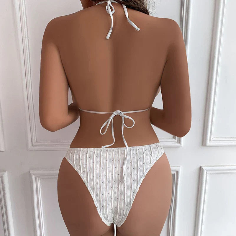 Sexy 2025 Jacquard Drawstring Two Piece Swimsuit Female Swimwear Women Bikini Set Bather Swimming Beachwear for Bathing