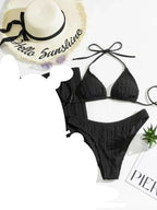 Sexy 2025 Jacquard Drawstring Two Piece Swimsuit Female Swimwear Women Bikini Set Bather Swimming Beachwear for Bathing