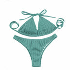 Sexy 2025 Jacquard Drawstring Two Piece Swimsuit Female Swimwear Women Bikini Set Bather Swimming Beachwear for Bathing