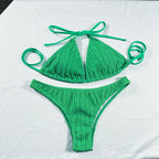 Sexy 2025 Jacquard Drawstring Two Piece Swimsuit Female Swimwear Women Bikini Set Bather Swimming Beachwear for Bathing