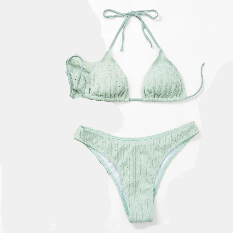 Sexy 2025 Jacquard Drawstring Two Piece Swimsuit Female Swimwear Women Bikini Set Bather Swimming Beachwear for Bathing